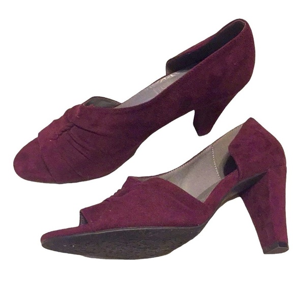 Suede Burgundy wine Open Toe open inside Pump fall trend jewel tone holidays 8.5 - Picture 7 of 8